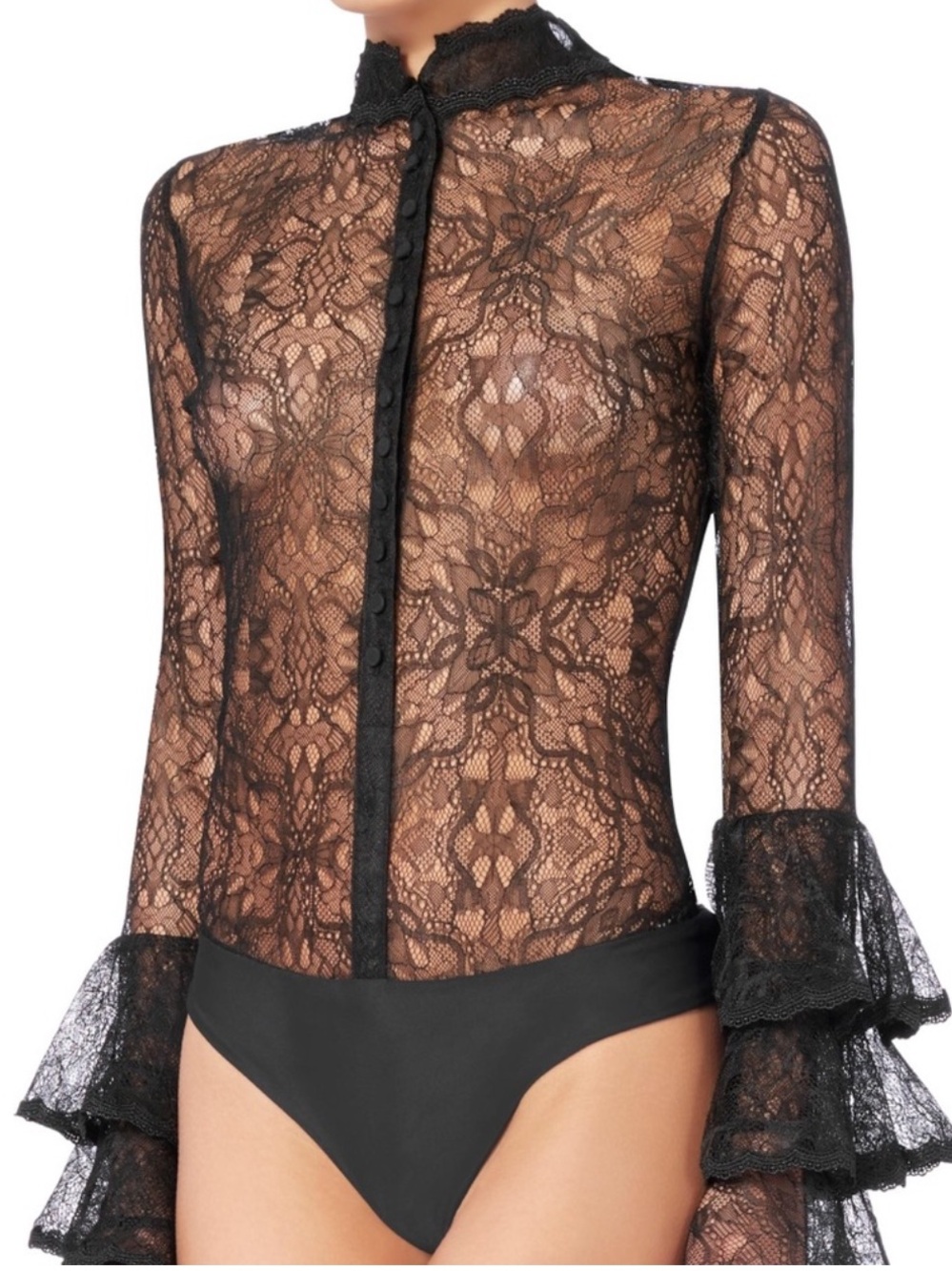 NWOT Jonathan Simkhai Gorgeous Sheer Black Lace Bodysuit